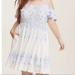 DISNEY PRINCESS BLUE & WHITE COLD SHOULDER DRESS